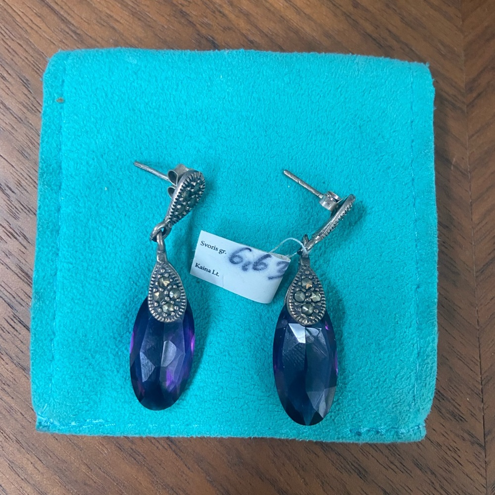 925 Silver Amethyst Drop Dangle Earrings